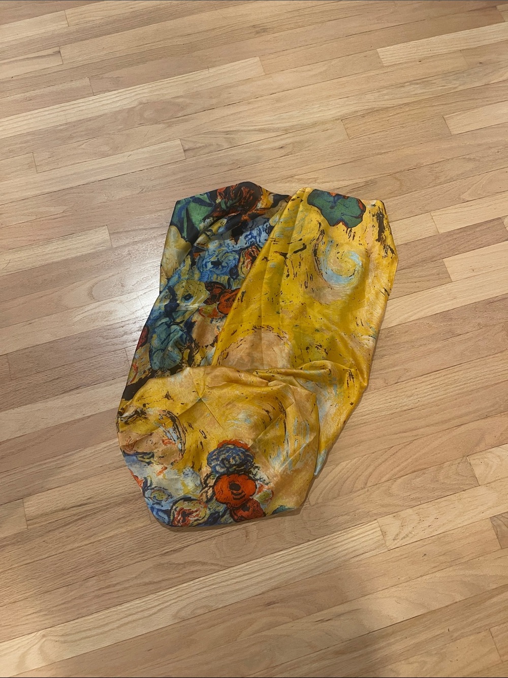 Floral Yellow Scarf with Blue & Red Bouquet Print - Picture 3 of 5